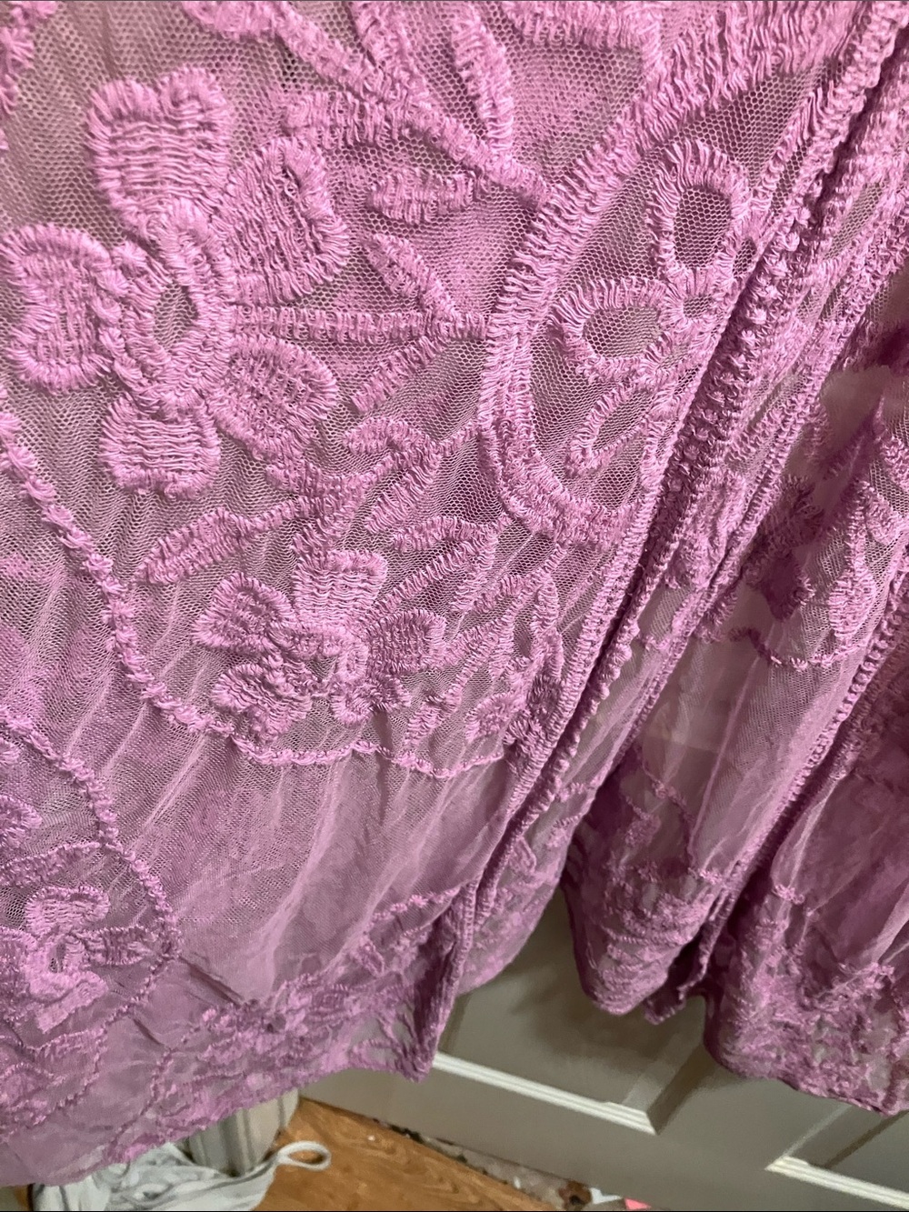 Sheer Lavender Embroidered Tie-Front Robe - Picture 6 of 7